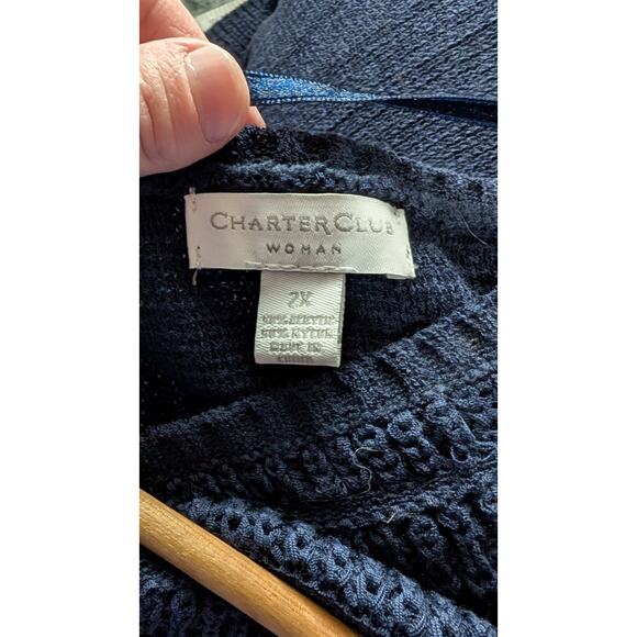 Charter Club Womens Knit Open Weave boat neck Sweater Sz 2X Navy Plus Size NWT - Picture 7 of 8